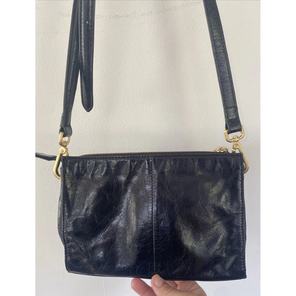 Hobo International Black Leather Small Crossbody Purse Shiny Crinkle Vtg